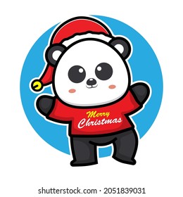 Cute panda celebrating christmas vector illustration