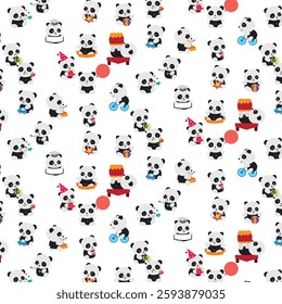 Cute Panda Celebration seamless pattern