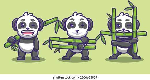 cute panda character with bamboo bundle and adorable