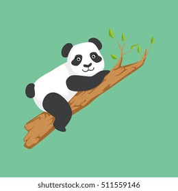 Cute Panda Character Climbing A Tree Illustration