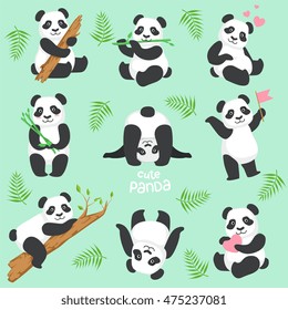 Cute Panda Character In Different Situations Set