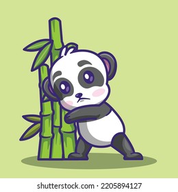 cute panda character hiding behind bamboo
