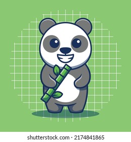 Cute panda character holding bamboo