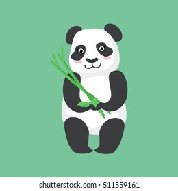 Cute Panda Character Holding Bamboo Sticks Illustration
