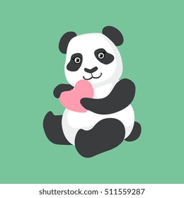 Cute Panda Character Holding A Heart Illustration