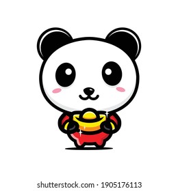 cute panda character hugging gold