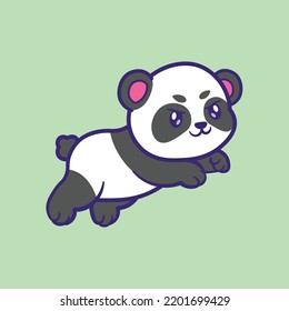 The cute panda character icon mascot is jumping 