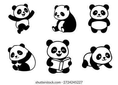 Netter Panda-Zeichensatz einzeln auf weißem Hintergrund für Kinder-Design und Maskottchen verwenden.