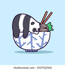 Cute Panda Character Sleep on a bowl of ramen illustration