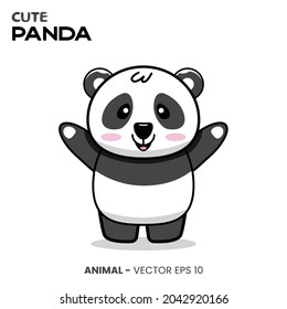 Cute panda character, with a sweet smile expression, and a raised hand.