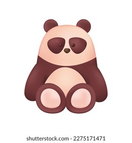 Cute panda character toy for kids 3D illustration. Cartoon drawing of adorable wild bear, zoo mascot in 3D style on white background. Nature, wildlife, childhood concept