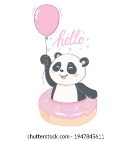 diseño vectorial de personaje panda lindo, tarjeta de saludo, invitación, tarjeta de saludo, afiche, con lindo, dibujado a mano de dibujos animados
