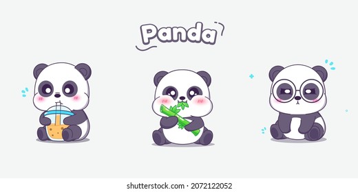 Cute panda character vector illustration.