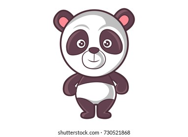 Cute Panda Character. Vector Illustration.Isolated on white background.