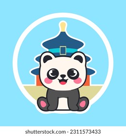 Cute panda character with a view of buildings in china. vector illustration design.