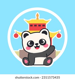 Cute panda character with a view of buildings in china. vector illustration design.