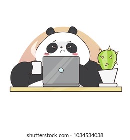 Cute panda character at work. Vector illustration