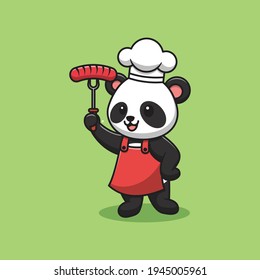 Cute panda chef brings sausages