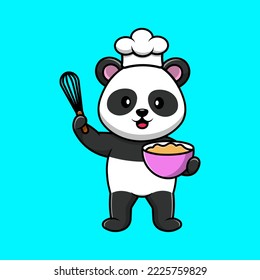 Cute Panda Chef Cooking Cartoon Vector Icons Illustration. Flat Cartoon Concept. Suitable for any creative project.