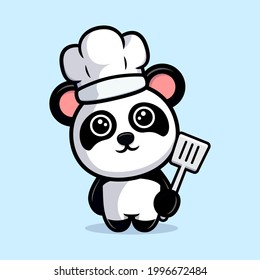 Cute panda with chef hat cartoon mascot