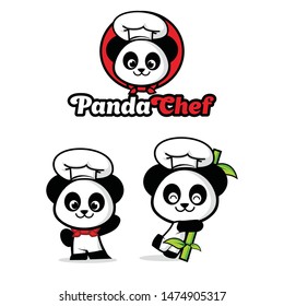 cute panda chef vector character logo