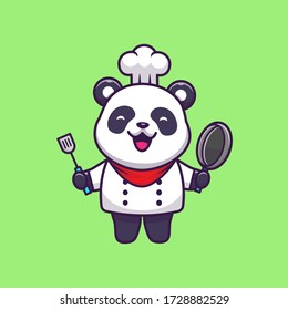 Cute Panda Chef Vector Icon Illustration. Animal Food Icon Concept Isolated Premium Vector. Flat Cartoon Style 