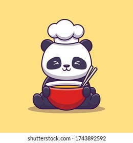 Cute Panda Chef Vector Icon Illustration. Animal Food Icon Concept Isolated Premium Vector. Flat Cartoon Style 