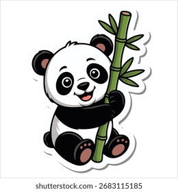 Lindo panda masticando Vector de bambú gráfico