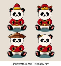 Cute panda in Chinese traditional costume collection illustration svg