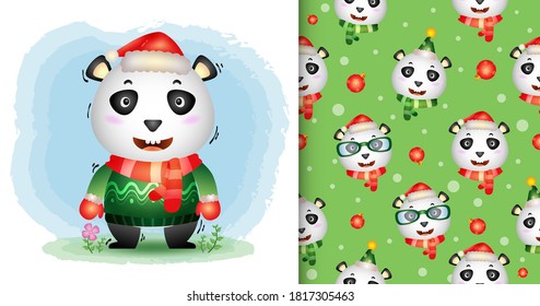 a cute panda christmas characters collection with a hat, jack