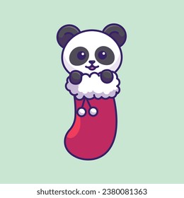 Cute panda in christmas sock simple cartoon vector illustration christmas concept icon isolated