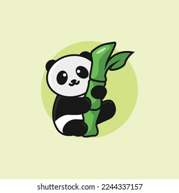 Cute Panda Climbing Bamboo Illustration Design Vector