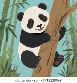 Un lindo Panda trepando al árbol