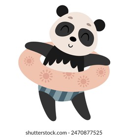 Cute panda clipart. Summer animal clipart in cartoon flat style. Summer clip art. Hand drawn vector illustration
