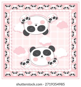 Patrón de bufanda cuadrada de dibujos animados rosa de la nube de Panda linda