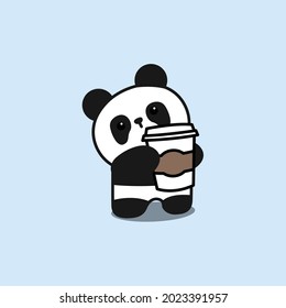Cute panda with coffee cartoon, vector illustration