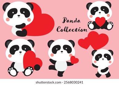 Cute Panda Collection with Hearts