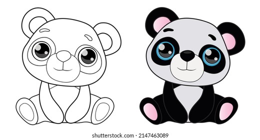 Cute panda coloring book, Animal coloring book, Paint, Vector illustration, Fun for kids.