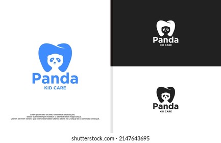 cute panda combine with teeth logo 