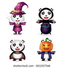 cute panda with costume halloween character collection