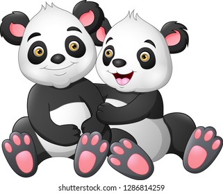 Cute panda couple in love