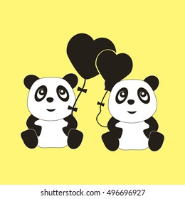 cute panda couple in love