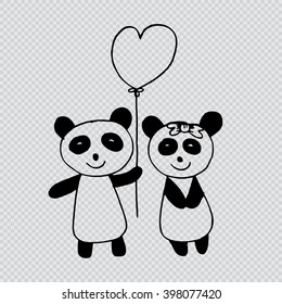 cute panda couple in love. Hand drawing illustration.