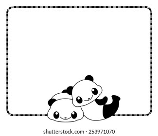 Cute panda couple playing in love  border / frame