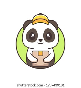 cute panda courier with yellow hat