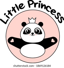 Cute panda with a crown. Little princess logo. Vector illustration isolated on white background.