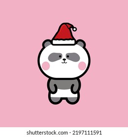 Cute Panda Cub Wearing Santa Hat, Cute Animals Design Vector, Cute Panda Cartoon