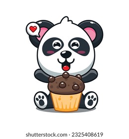 cute panda with cup cake cartoon vector illustration.