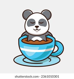 Cute Panda In A Cup Of Coffee Vector Cartoon Illustration