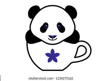 Cute panda in cup. Vector cartoon panda.